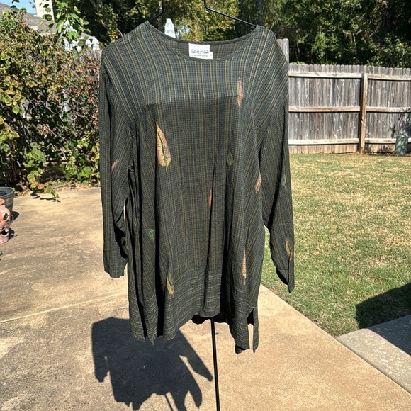 NOS Vintage Bread Sz 3 Tunic Green Plaid Fall Leaves US Made Gretzinger Hudson - Picture 2 of 12